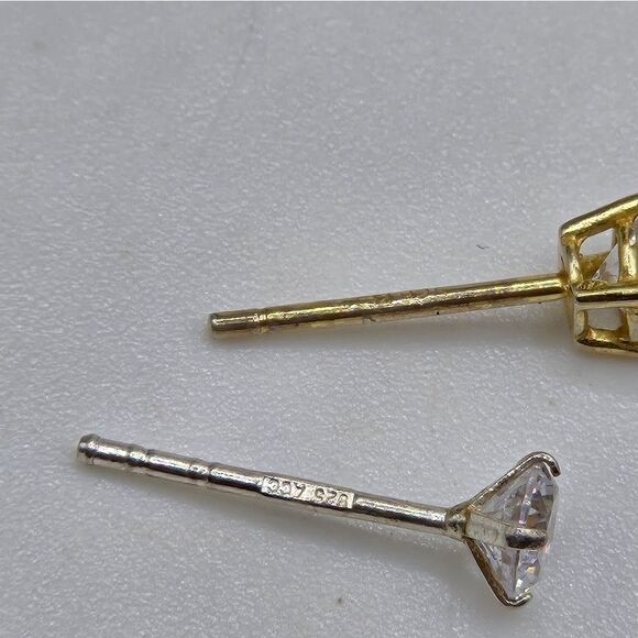 "5/$25" Mismatched Sterling Silver CZ Tiny Round Stud Earrings - Picture 4 of 8